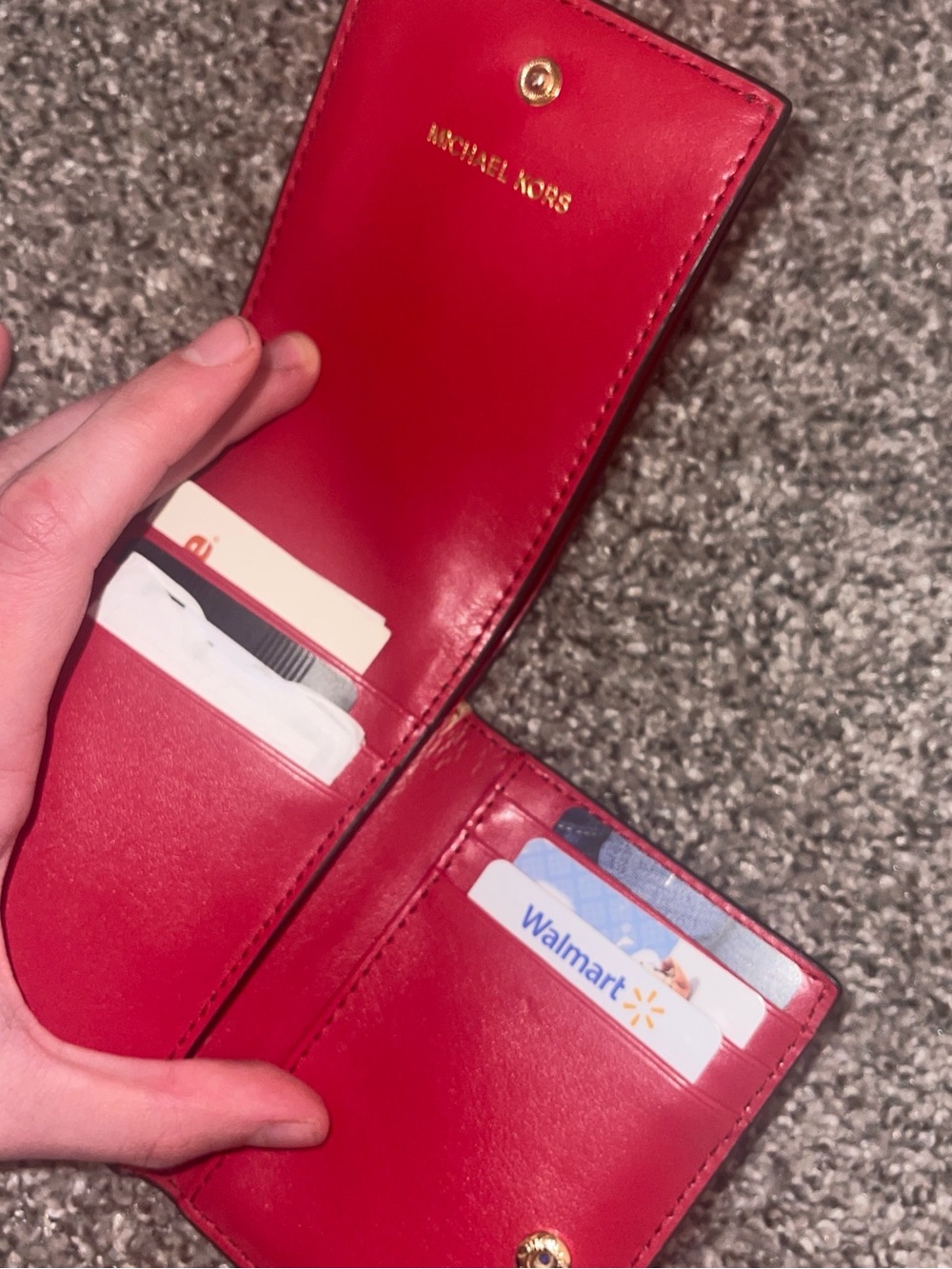 Michael Kors Red Saffiano Card Case with Gold Chain